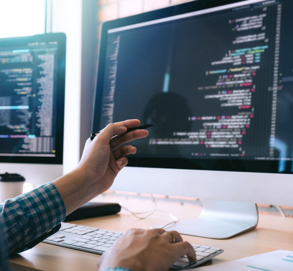 Icons representing cloud computing, software solutions, and IT support